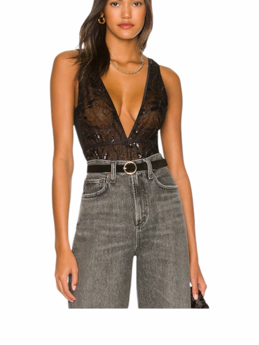 Bluebella X Revolve Skylar black floral mesh sequins lingerie bodysuit size 6/S